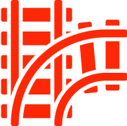 Red train tracks icon on black background.
