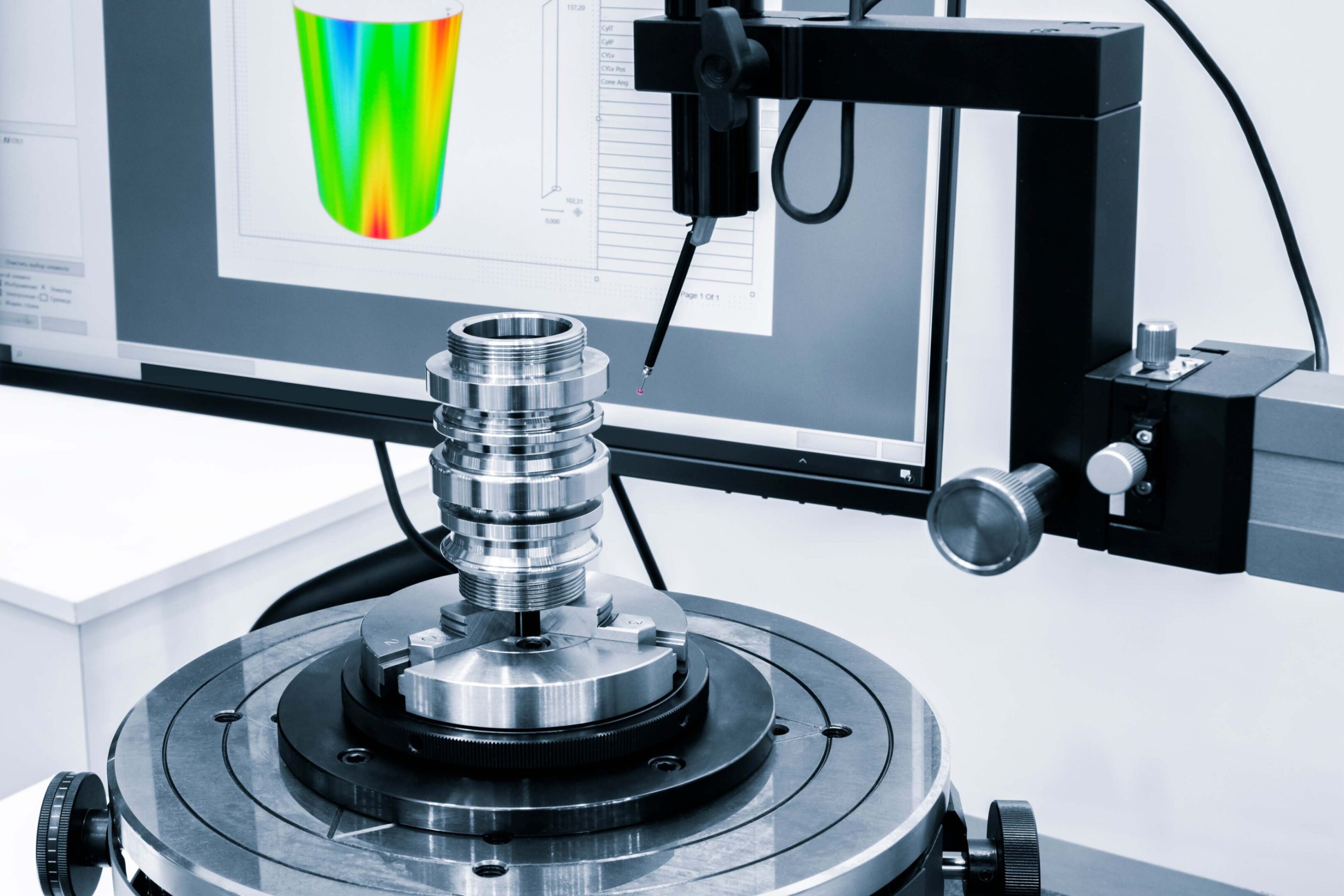 Precision engineering equipment with computer analysis display.